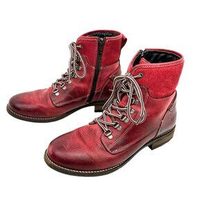 Taos Ringer Lace-Up Leather Zip Combat Boots Womens 8-8.5